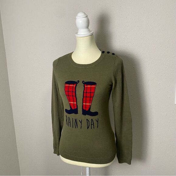 Talbots Rainy Days Green Crewneck Sweater W/ Elbow Patches Women's Size P - Picture 8 of 16